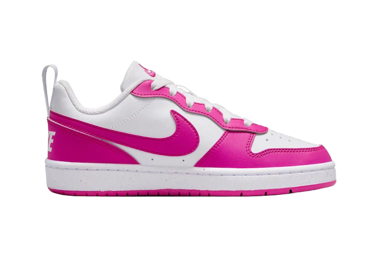 NIKE COURT BOROUGH LOW RECRAFT "WHITE/FUSCHIA PINK" GS * NO BOX LID *