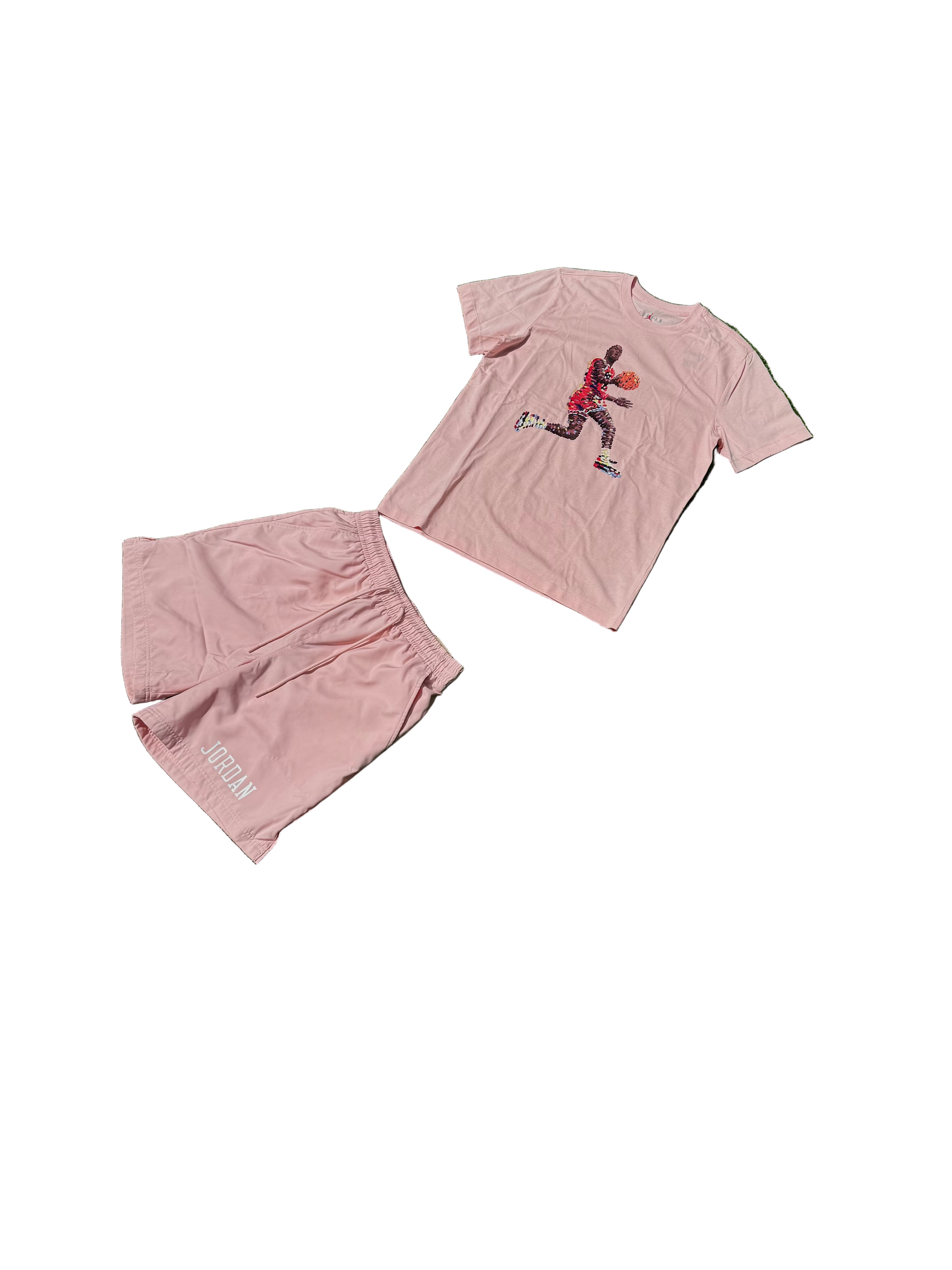 JORDAN ESSENTIALS GRAPHIC TEE SHORT SET “LEGEND PINK / WHITE”