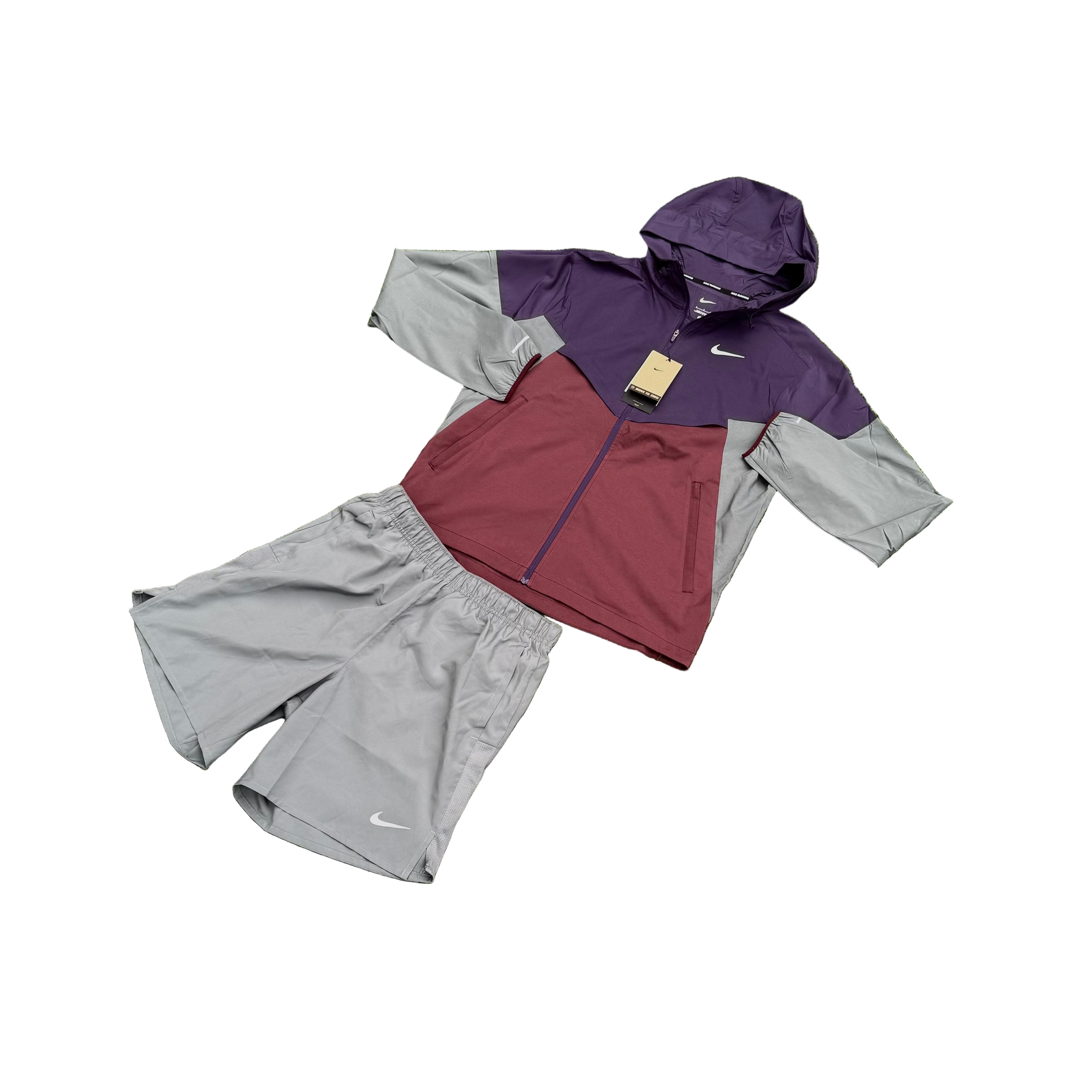 NIKE REPEL MILER WINDBREAKER SHORT SET “BURGUNDY / GREY”