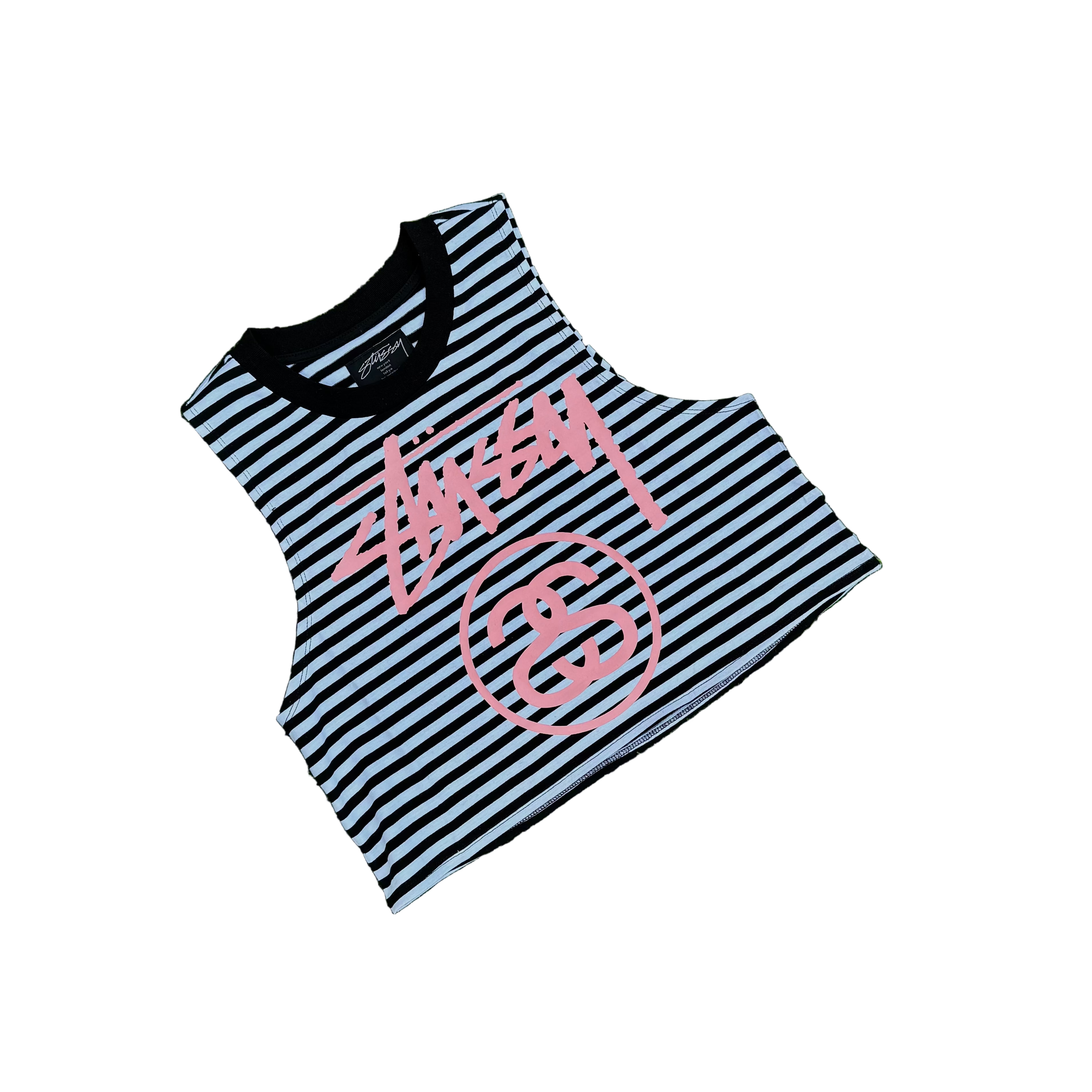 STUSSY CROPPED MUSCLE TEE "BLACK / WHITE / PINK"