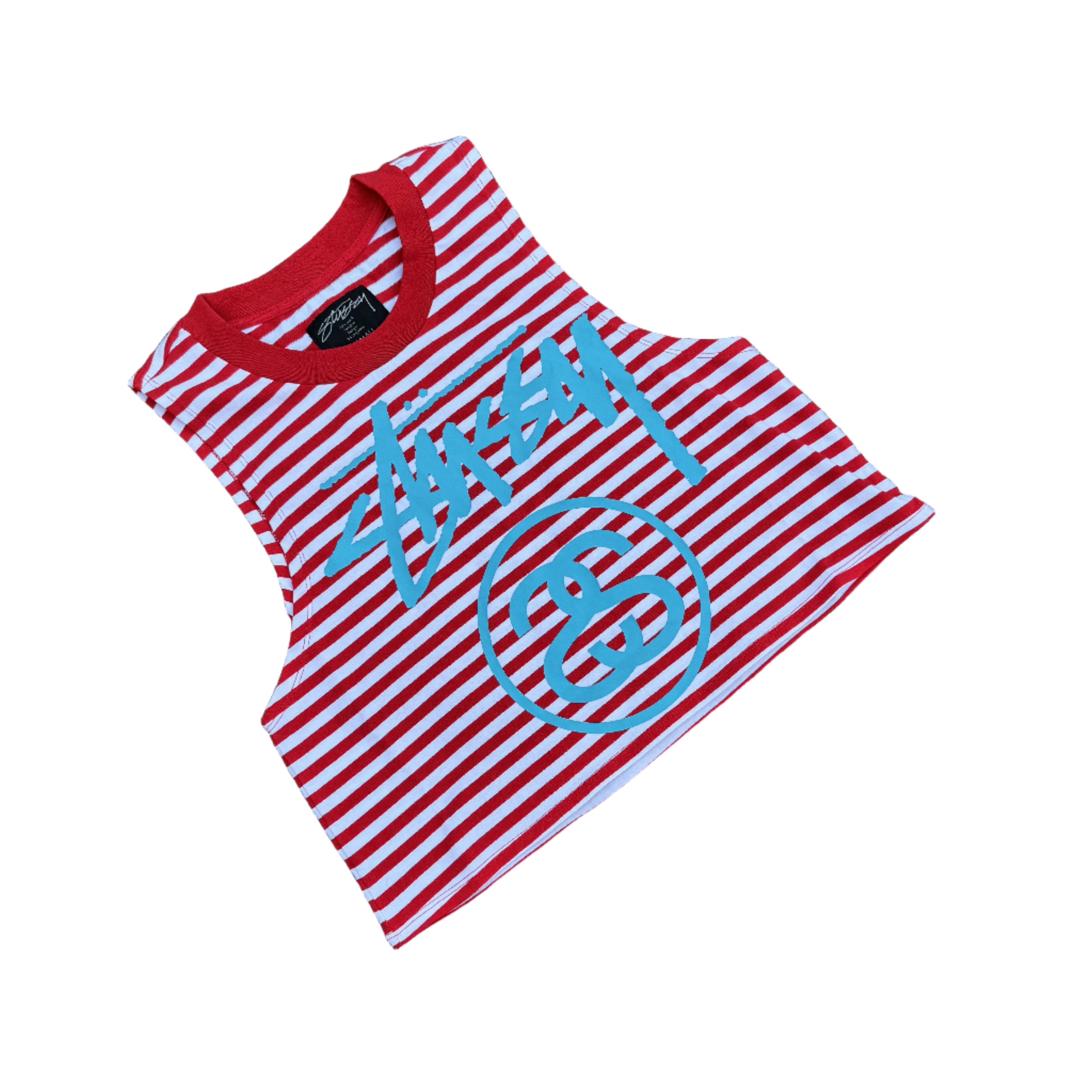 STUSSY CROPPED MUSCLE TEE "RED / WHITE"